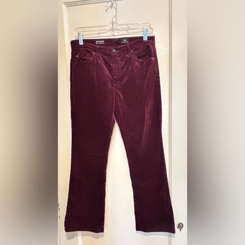 AG Adriano Goldschmied Jodi Crop Velvet Jeans Gooseberry Burgundy Size 28